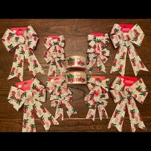 Christmas Farmhouse Red Truck With Christmas Tree Bows & Christmas Ribbon Set